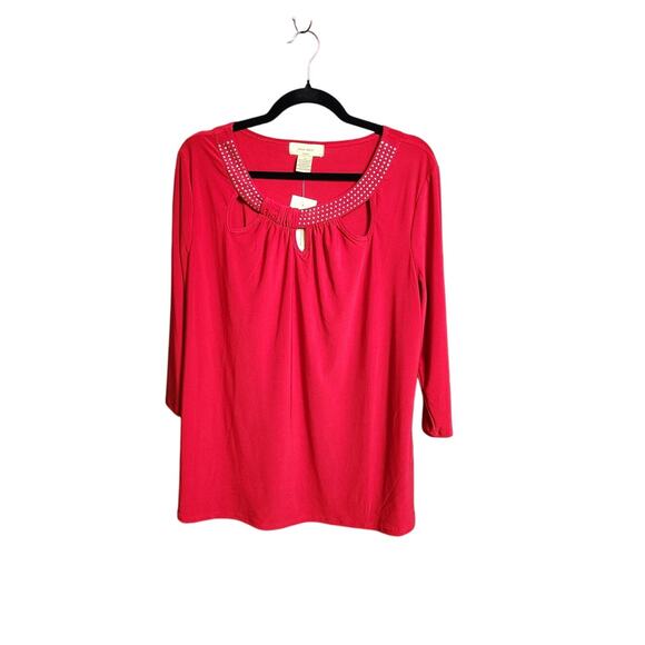 Diana Belle Woman Red Cut-Out Neck Studded Top – Size 1X NWT - Picture 1 of 7